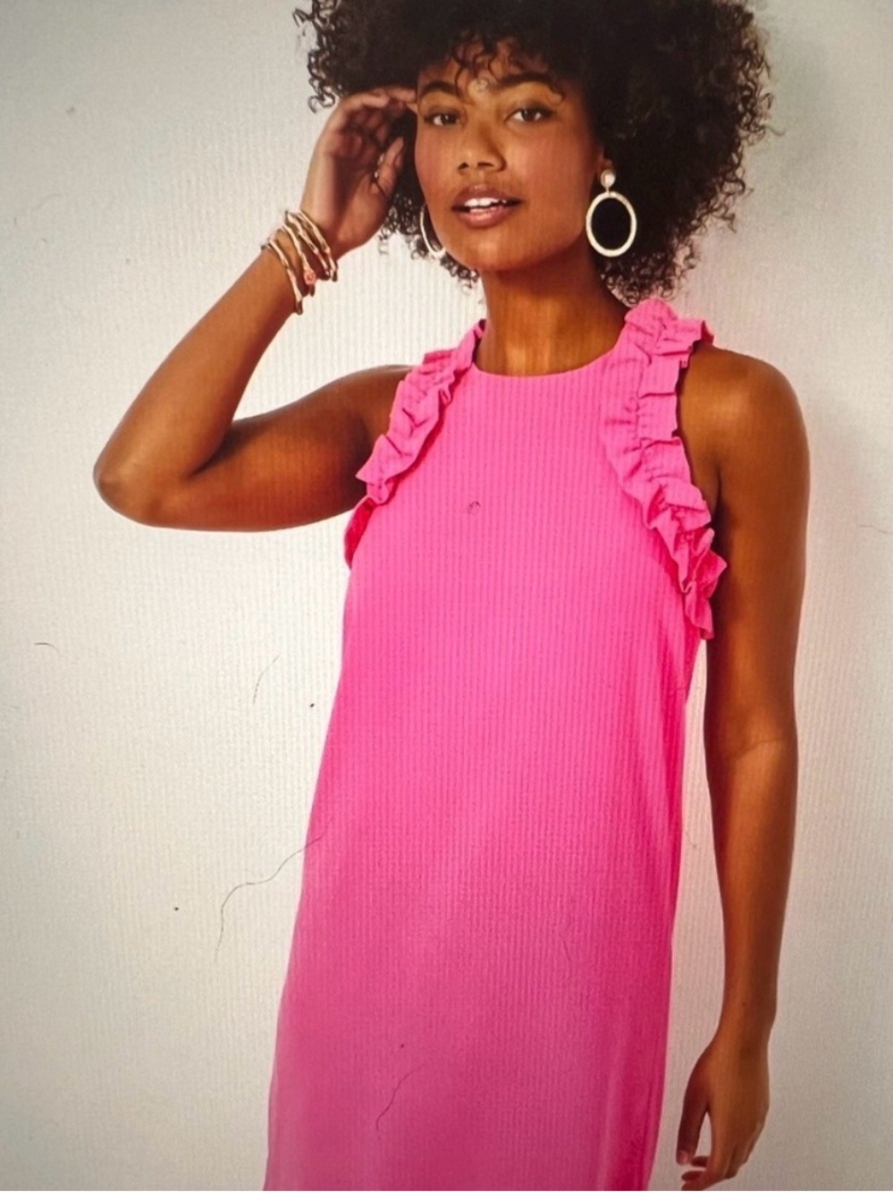 💕NWOT Lilly Pulitzer Kailee Hot Pink Ruffle-Trim Shift Dress - Picture 4 of 10
